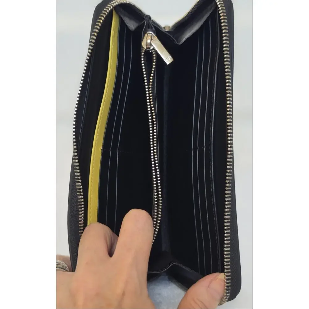 Dior Women’s Black/Yellow/White Bee Zip-Around Wallet, Logo, Card Slots w/COA